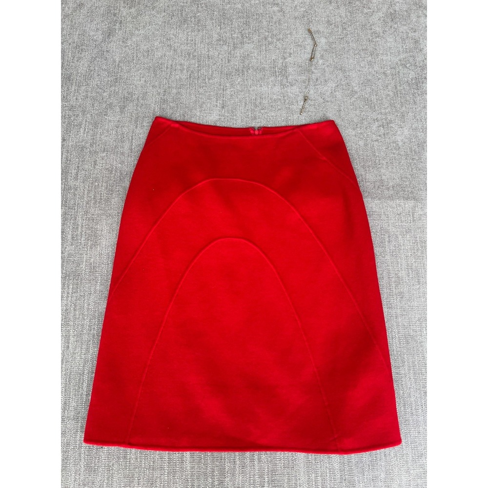 DKNY Mini A-Line Skirt Womens 8 Red Wool Angora Blend Seamed Office Casual Warm